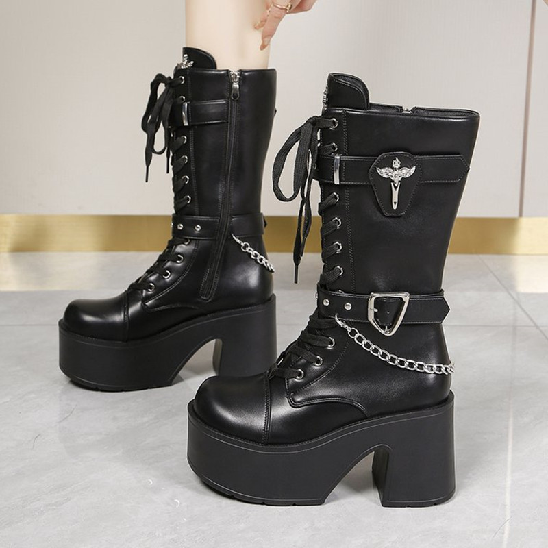 Goth Platform Chunky High Heel - Motorcycle Chain recension och pris